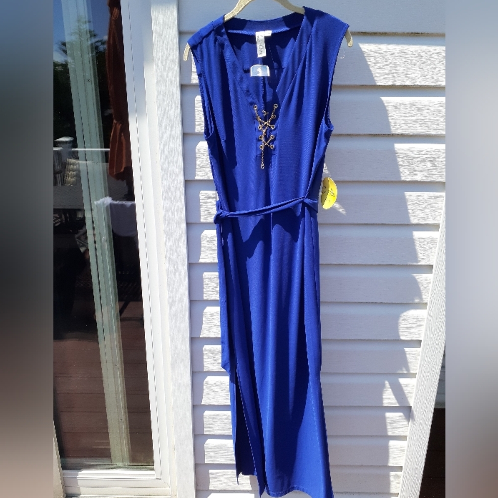 Emma and Michelle royal blue chain tie maxi Side slit dress  New